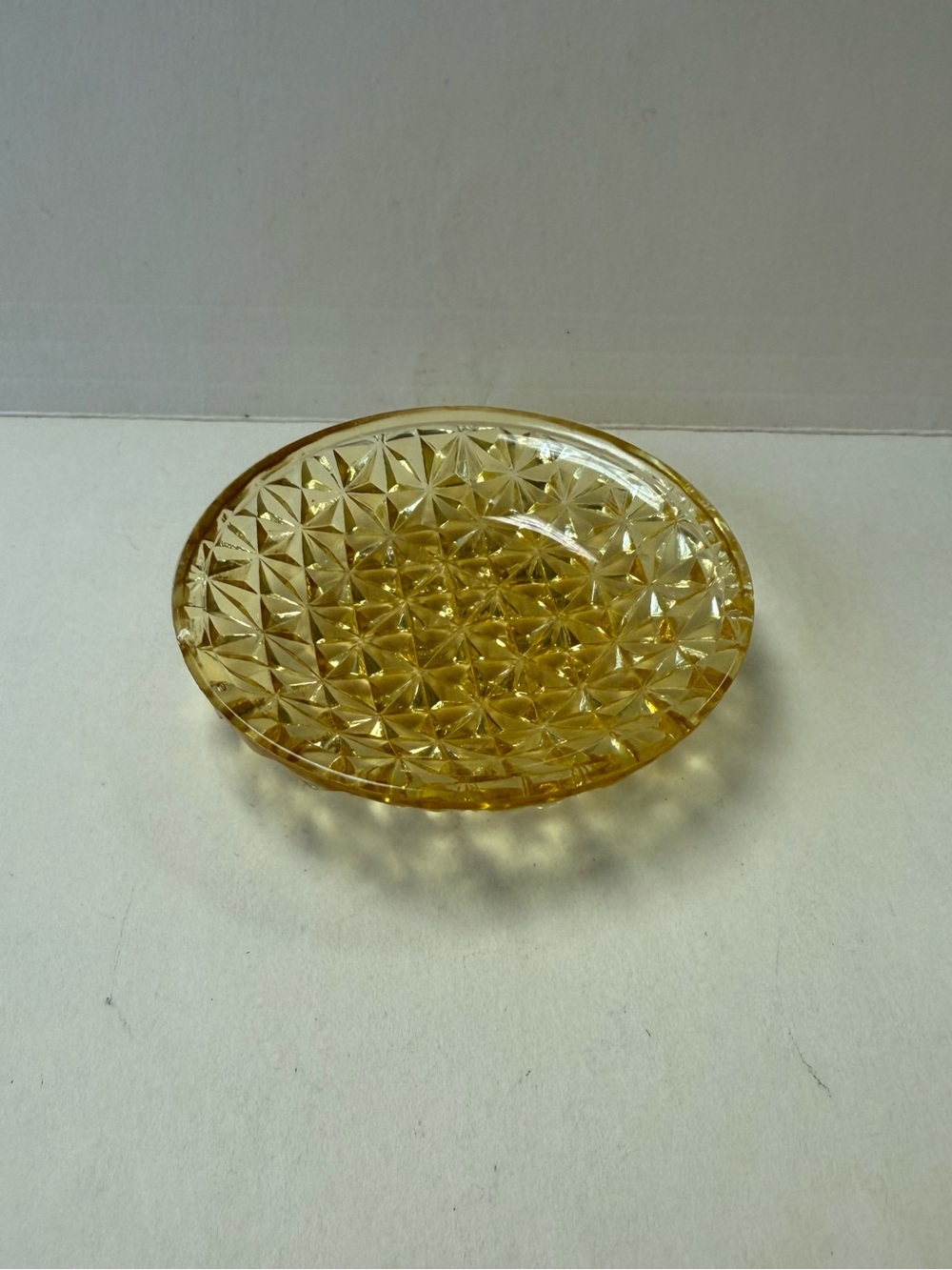 Vintage Amber EAPG Pressed Glass Starburst Butter Pat Trinket Tray Dish. - Picture 2 of 8